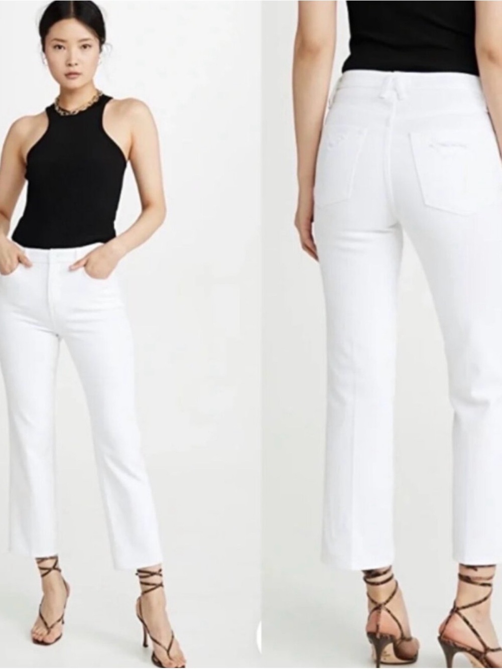 Good American "Good Curve" 2 straight leg high rise white denim stretch jeans